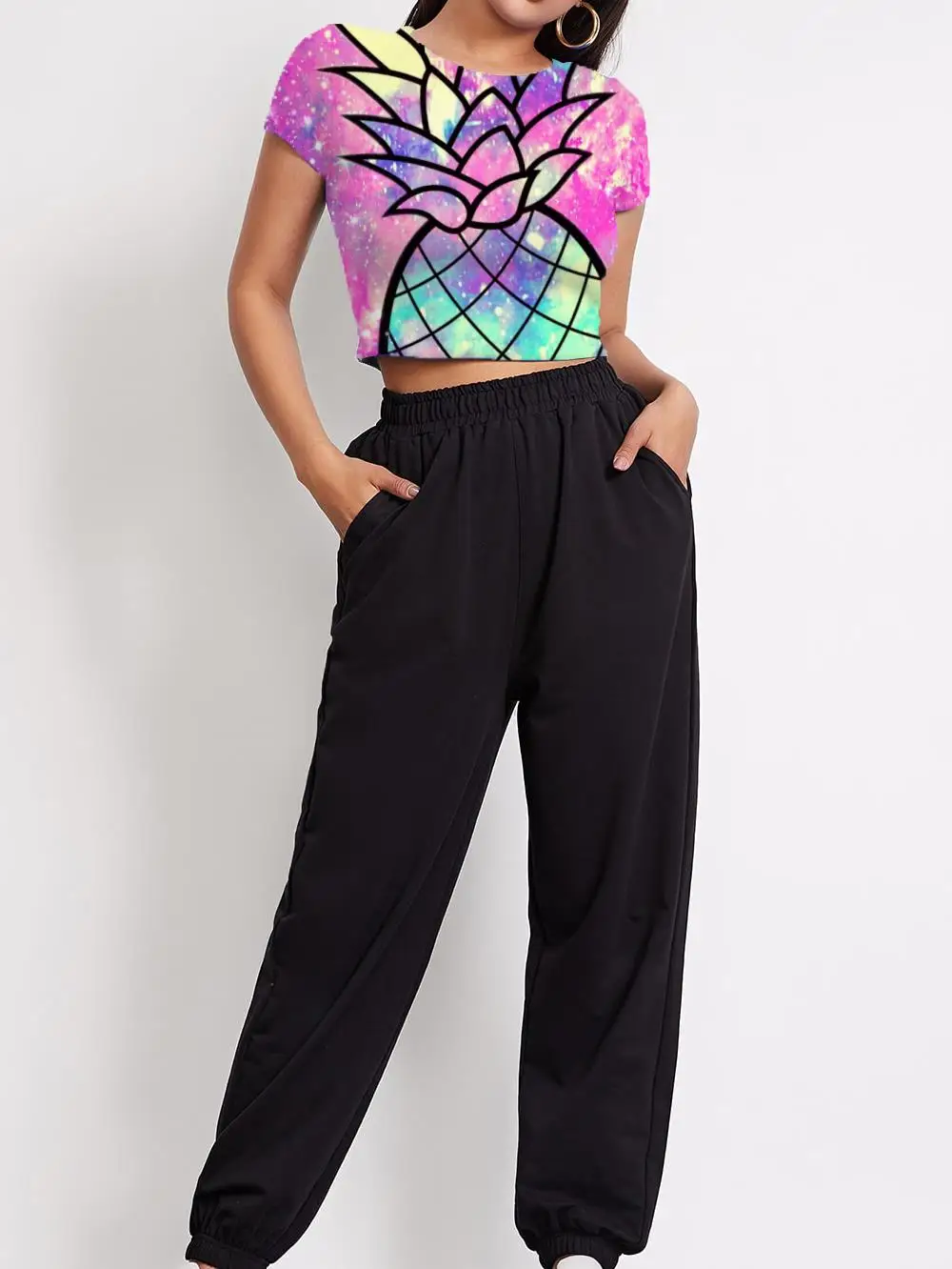 Футболка женская с рисунком ананаса повседневная разноцветная рубашка принтом