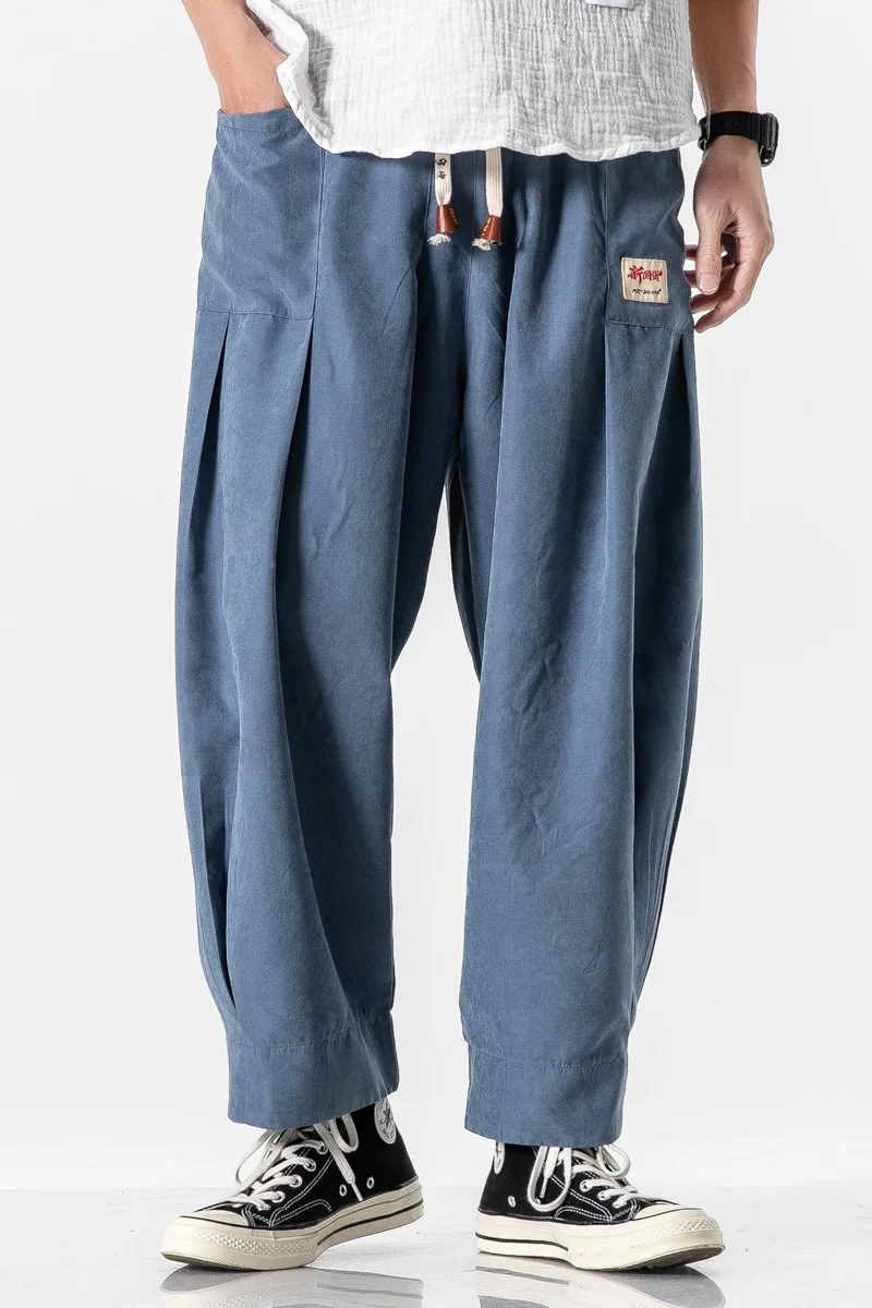 Брюки мужские хлопковые с широкими штанинами повседневные винтажные штаны в