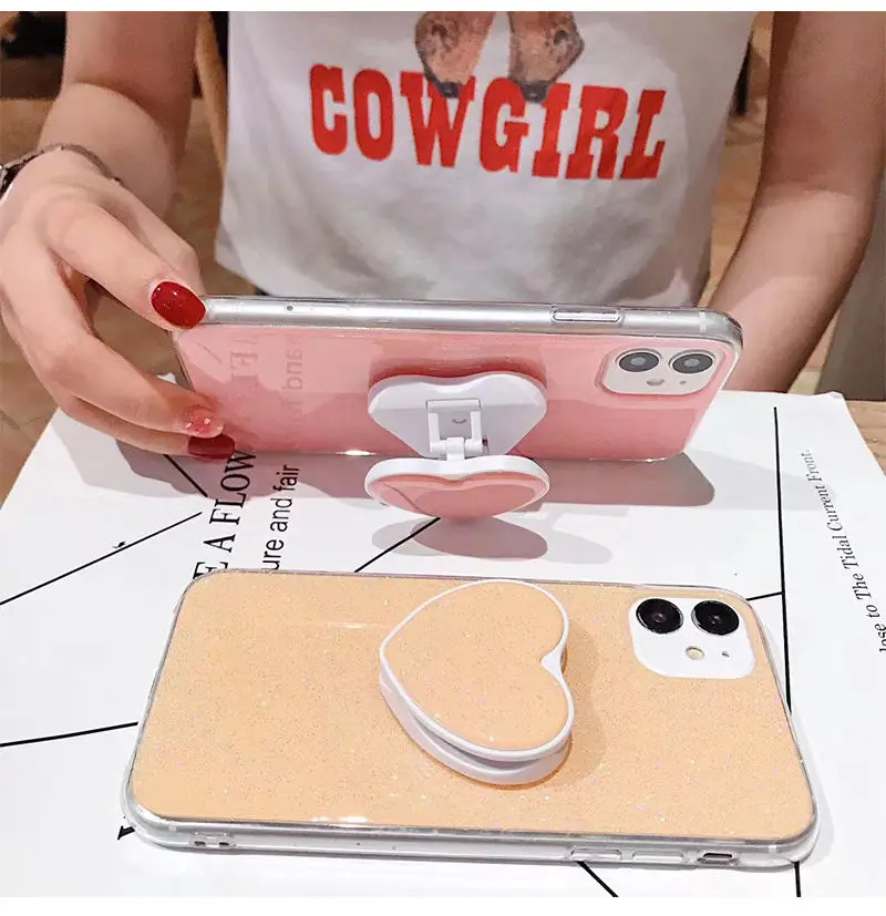 2022.Candy Color Stand Holder Phone Case For iPhone 12 11 12Pro Max XR XS Max X 6S 7 8 Plus 11Pro SE 2 Glitter Love Heart Back