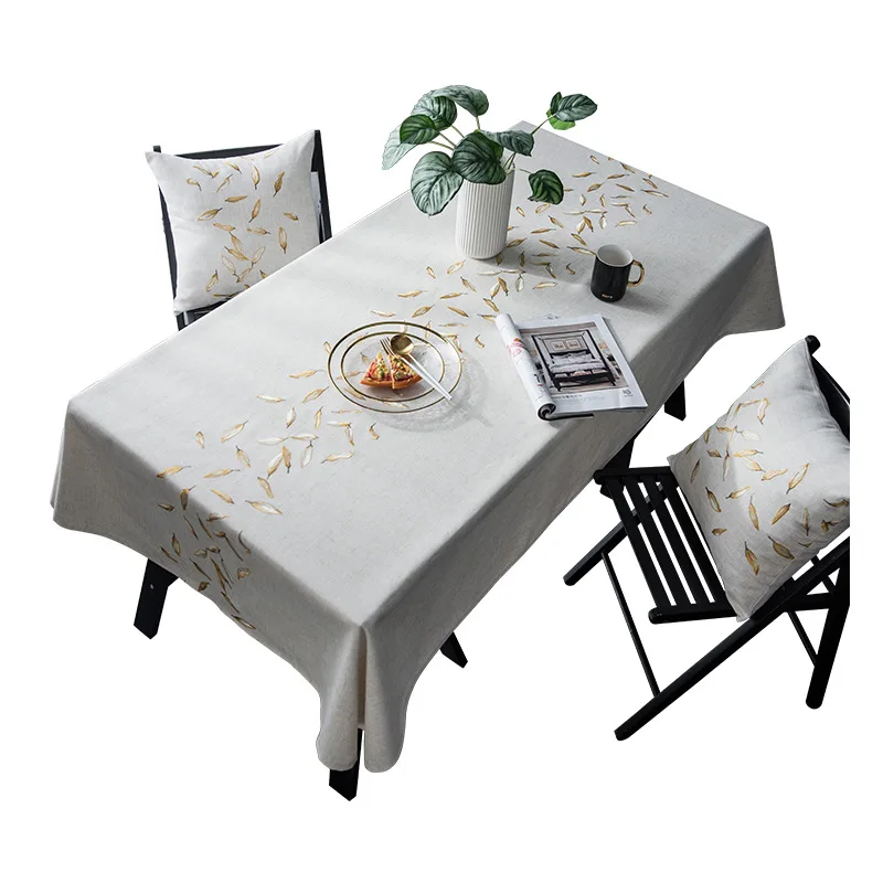 

Table Cloth Light Luxury Nordic Style Pure Color Embroidered Leaves Hotel Tablecloth Tea Table Cloth Waterproof Ins Tablecloth
