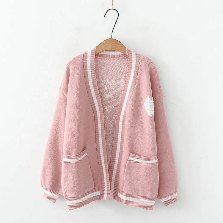 Женский вязаный кардиган в стиле преппи свитер с вышивкой для девочек школьная