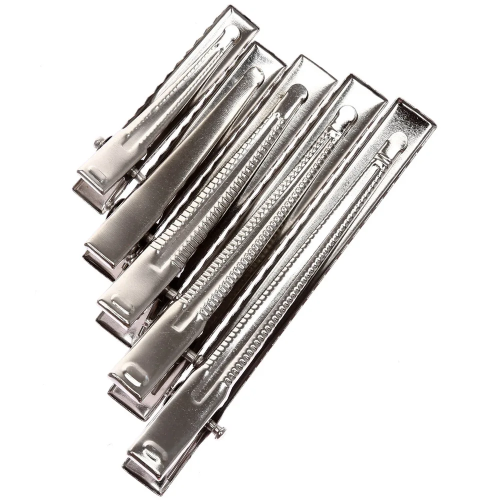 Зажимы для волос крокодил с одним зубцом серебристые плоские металлические