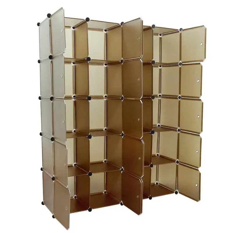 

Multifunction 20 Cabines Armoires tagres Plastique Meuble De Rangement Avec Portes Marron Space-saving Wardrobes HWC