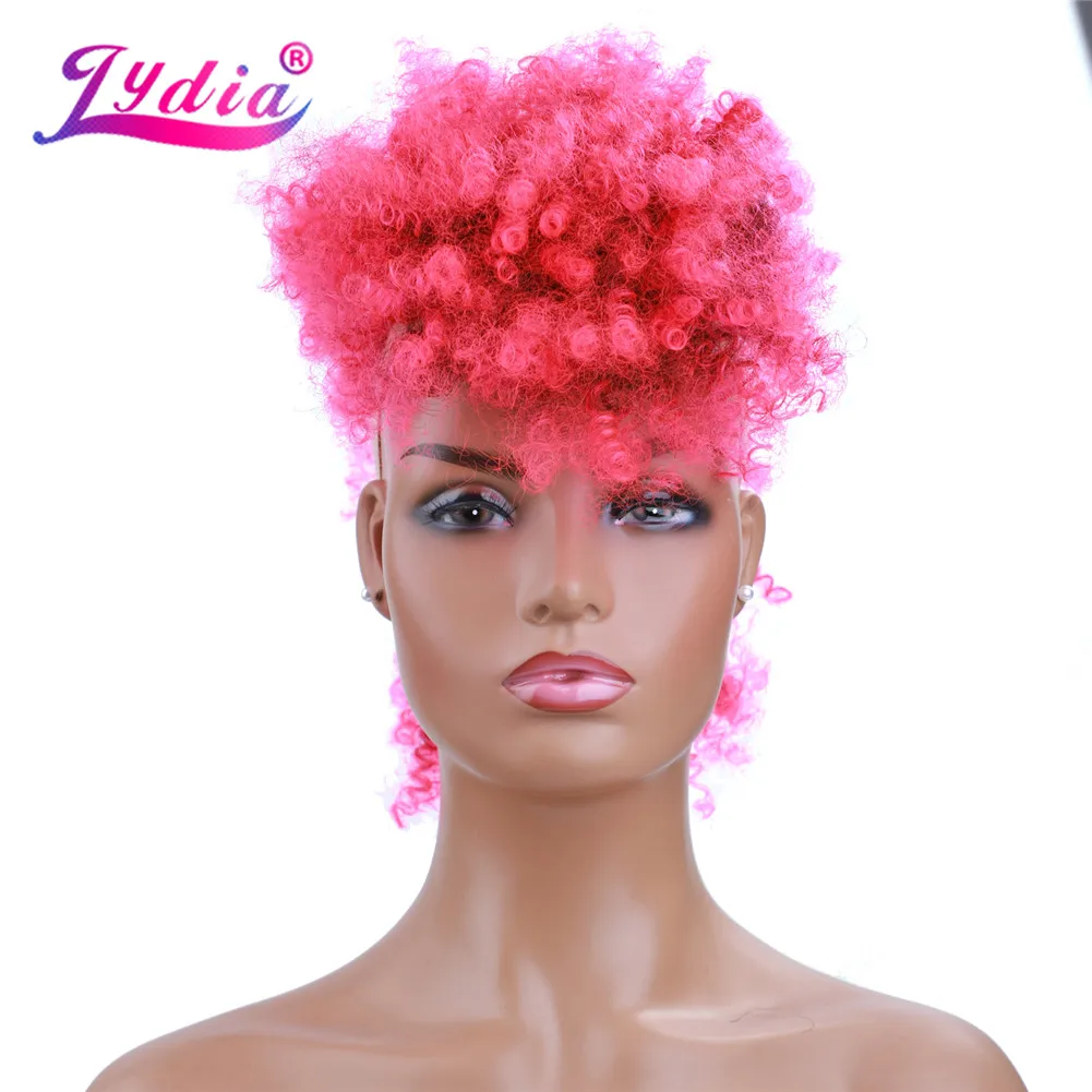 Lydia Synthetic High Puff Afro Short Kinky Curly Middle-Part Wig T1B/Pink Red Blue Clips In Hair Extension  Colorful Hairpiece