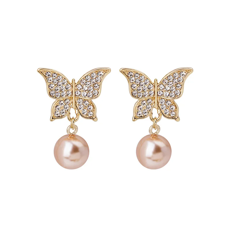 Роскошные серьги Стразы в форме бабочки для женщин модные корейские серьги-капли