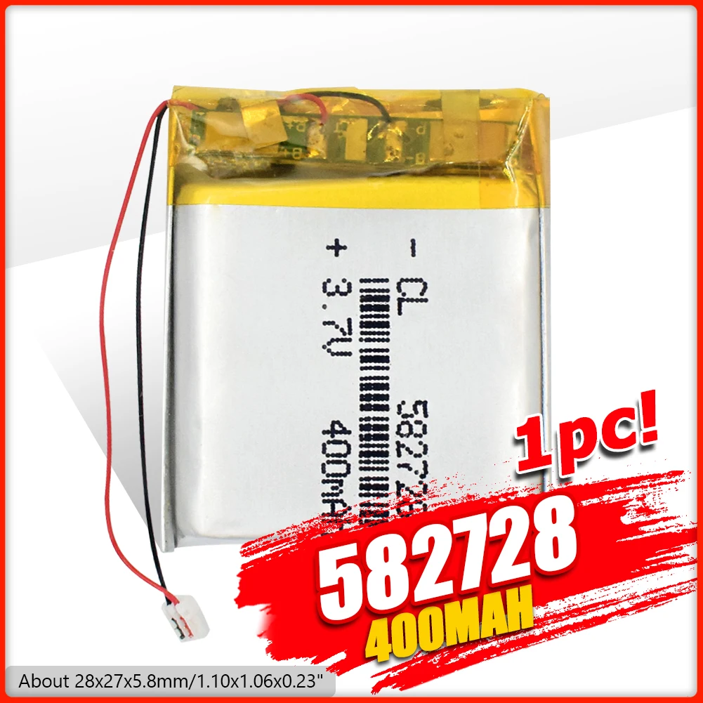 

Rechargeable lithium battery 3.7V 400mAh 582728 li-Polymer Li-ion Battery For Q50 G700S K92 G36 Y3 smart watch MP3 MP4 DVD GPS