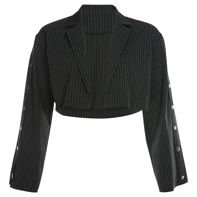 Офисные женские черные полосатые куртки блейзеры для женщин осень 2019 модные