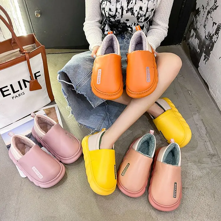

2021 New Winter Slippers Warm Men Shoes Waterproof Women Couples Non-Slip Plush Cotton Indoor Outdoor Cozy Home Autumn Slides