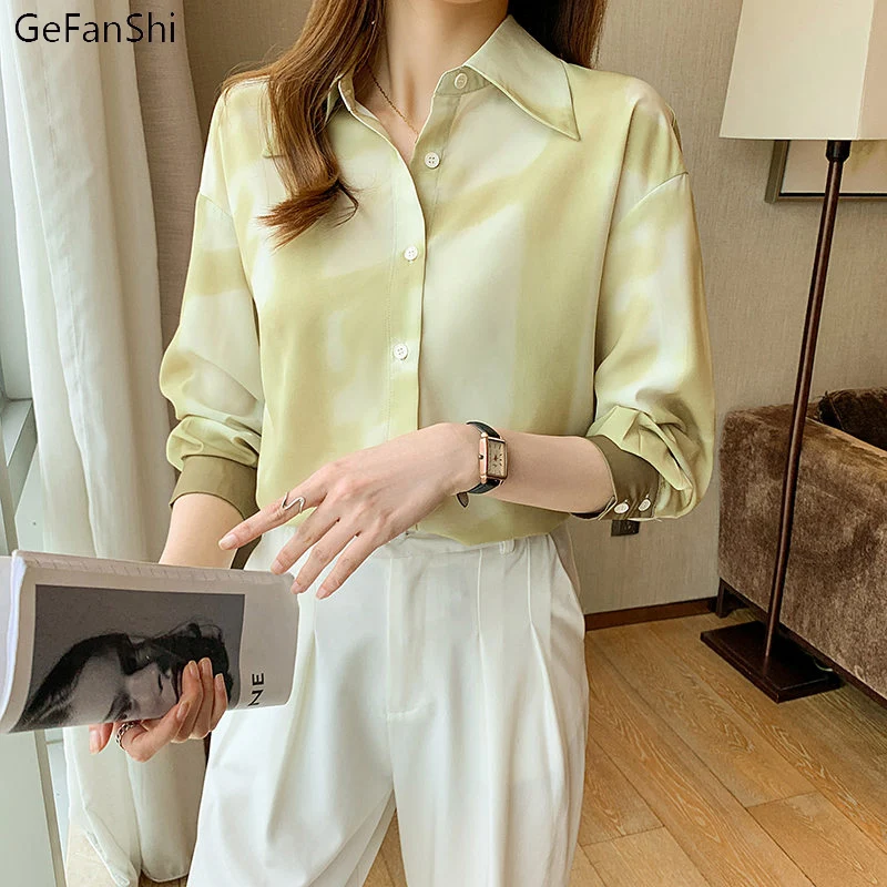 

New Autumn Winter Turn-Down Collar Simple Chiffon Blouse Shirt Elegant Office Ladies Print Casual Shirts Chic Blusas Tops
