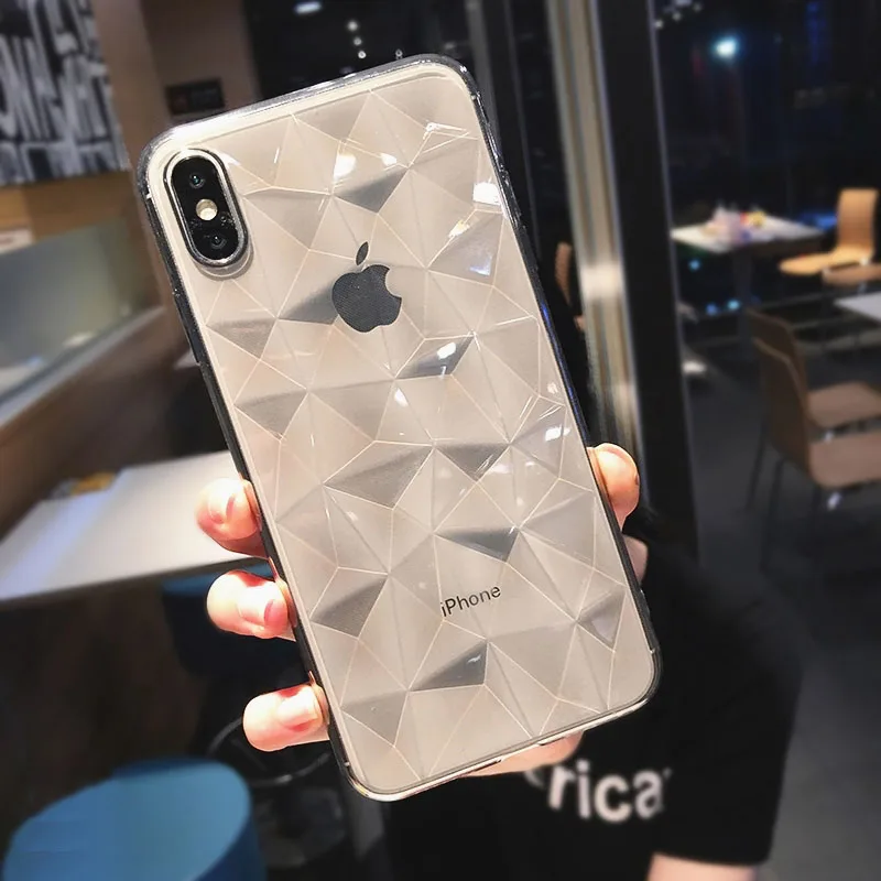 Black LOVECOM прозрачный чехол с алмазной текстурой для iPhone 11 Pro Max XS Max XR X 6S 6 7 8 Plus, мягкий чехол из ТПУ для задней панели телефона - Цвет: Black