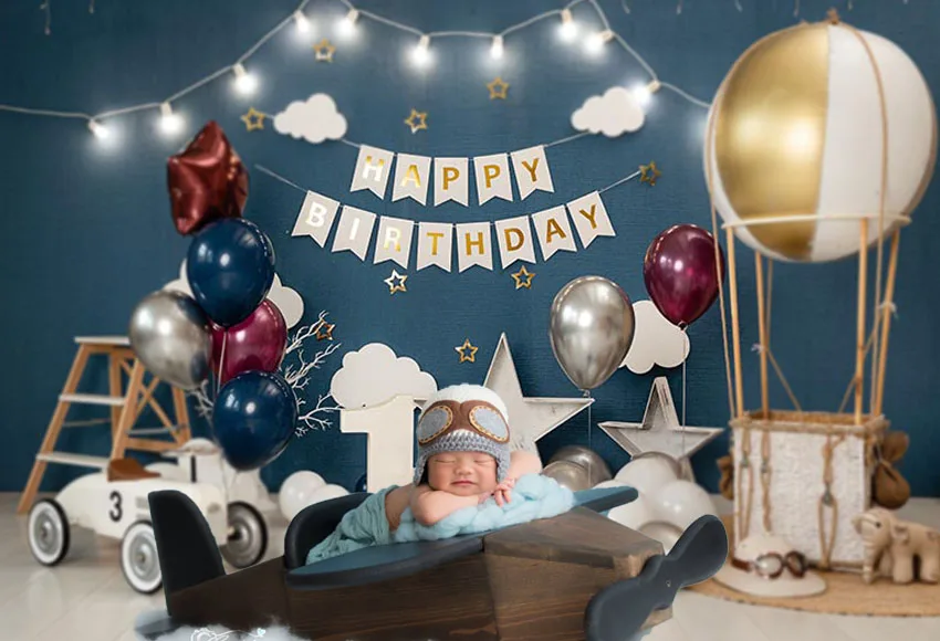 

Mehofond 1st Photography Background Hot Air Balloon Plane Cake Smash Birthday Party Baby Shower Backdrop Photo Studio Photocall