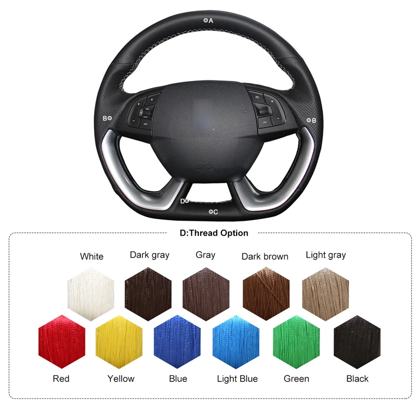 

MEWANT Black Artificial Leather Car Steering Wheel Covers for Citroen DS5 DS 5 DS4S DS 4S