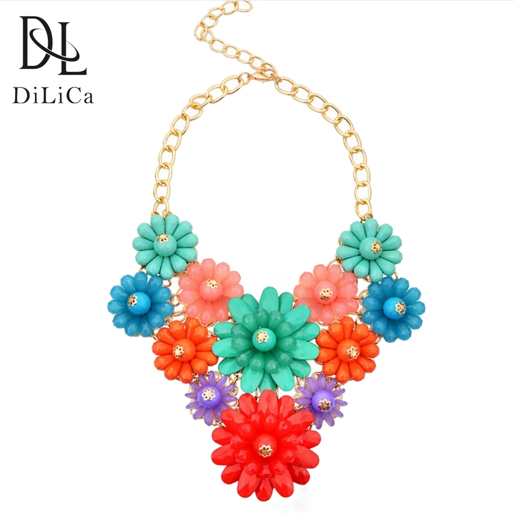 Женское длинное ожерелье DiLiCa акриловое с цветочным принтом 2018 | Украшения и