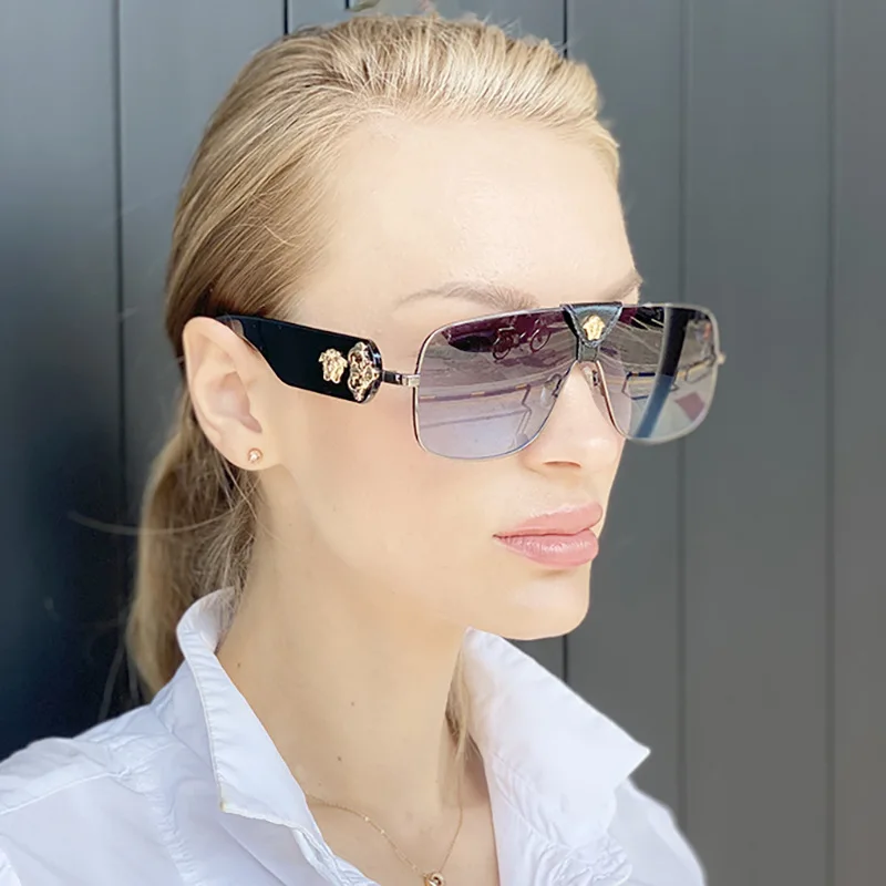 

New Box Leather Integrated Sunglasses Women's 2207 Medium Leather European and American Sunglasses Fashion Women's Ve2150q