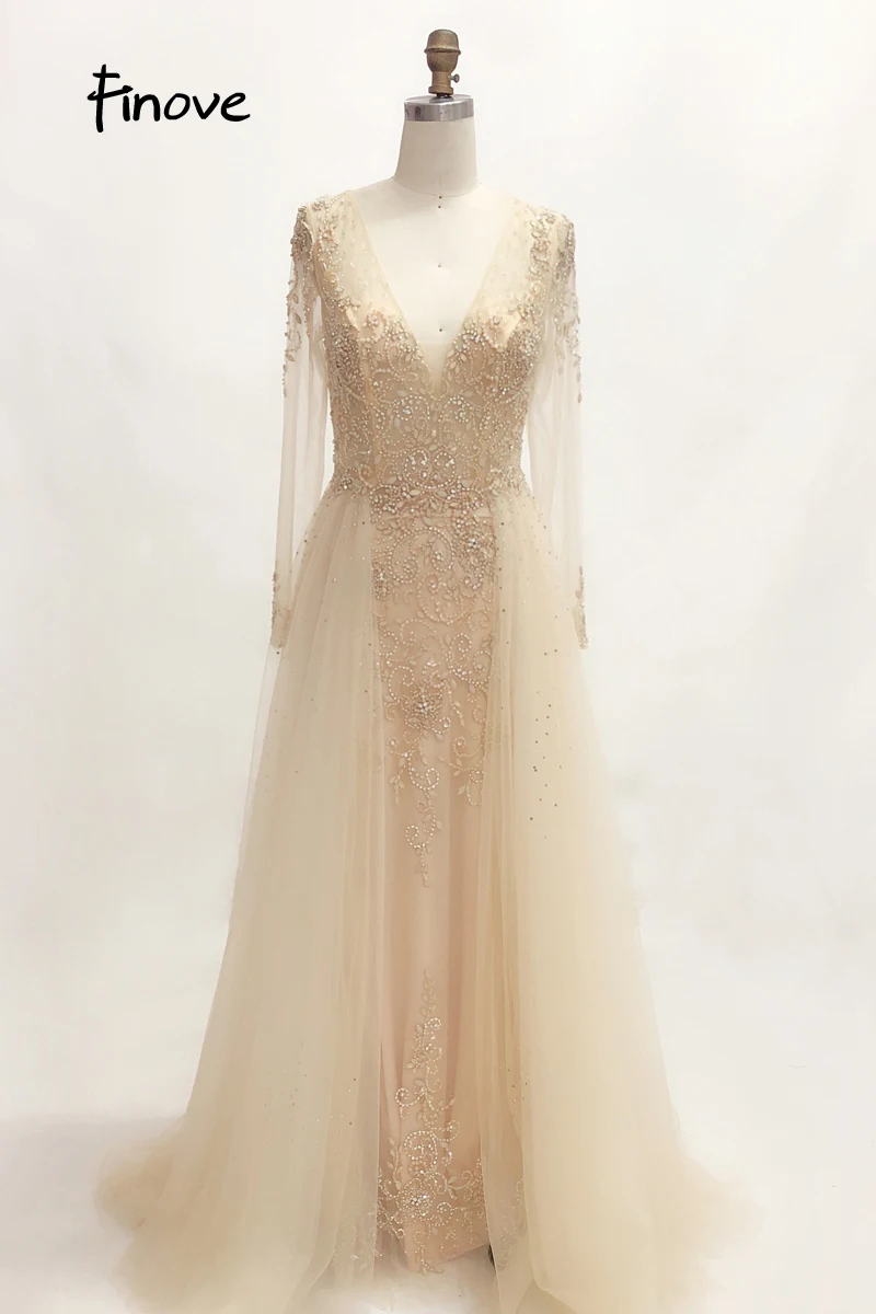 Finove вечернее платье длинное Robe de soiree сексуальное платье с v-образным вырезом в стиле ампир Линия Иллюзия Тюль полностью вышитое бисером длина до пола женское платье платья