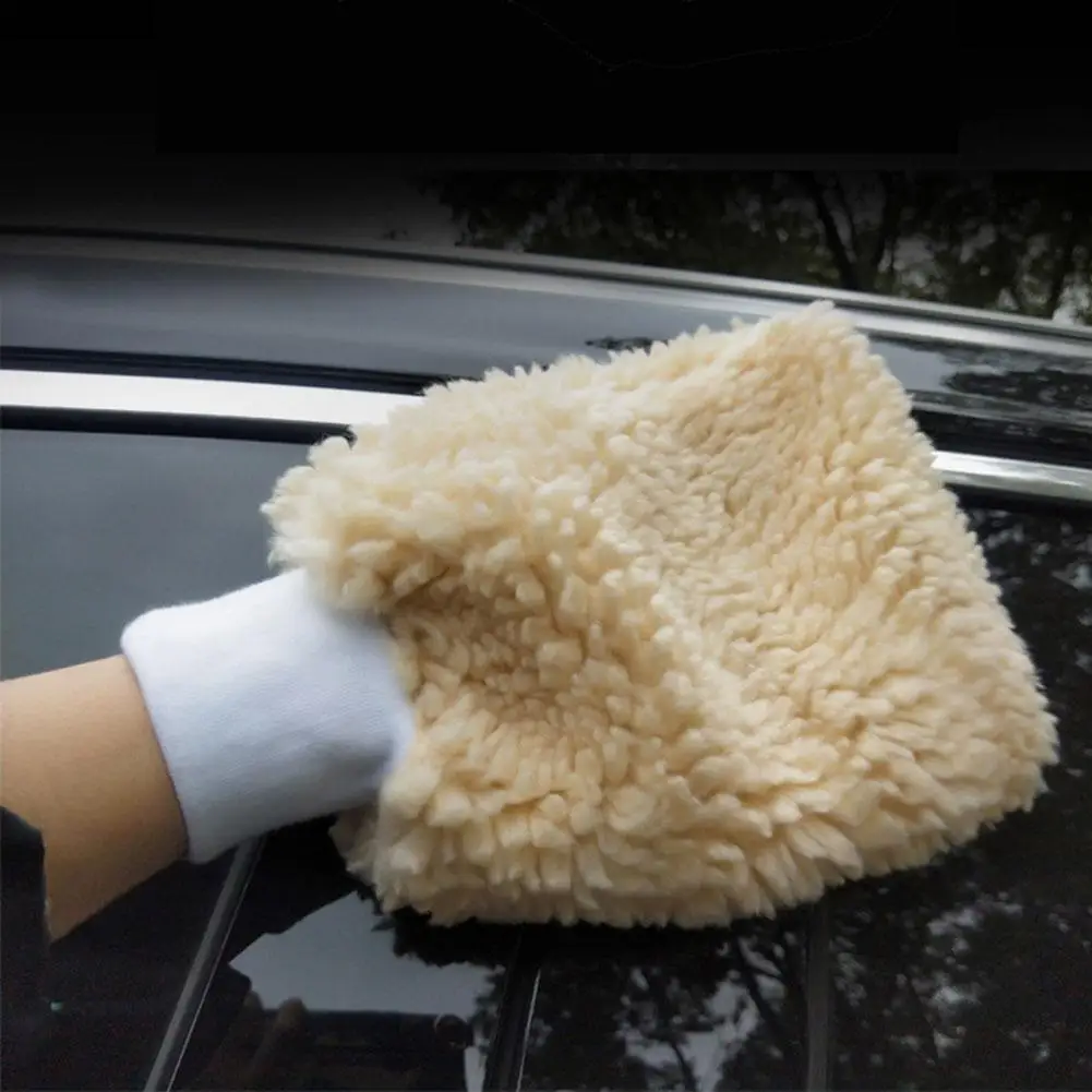 

Synthetic Lambs Wool Car Wash Mitt Thick Plush Reversible Anti-slip Car Wash Gloves