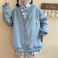 houzhou kawaii cute hoodie women japanese streetwear soft girl oversize button up preppy style casual cartoon basic hooded