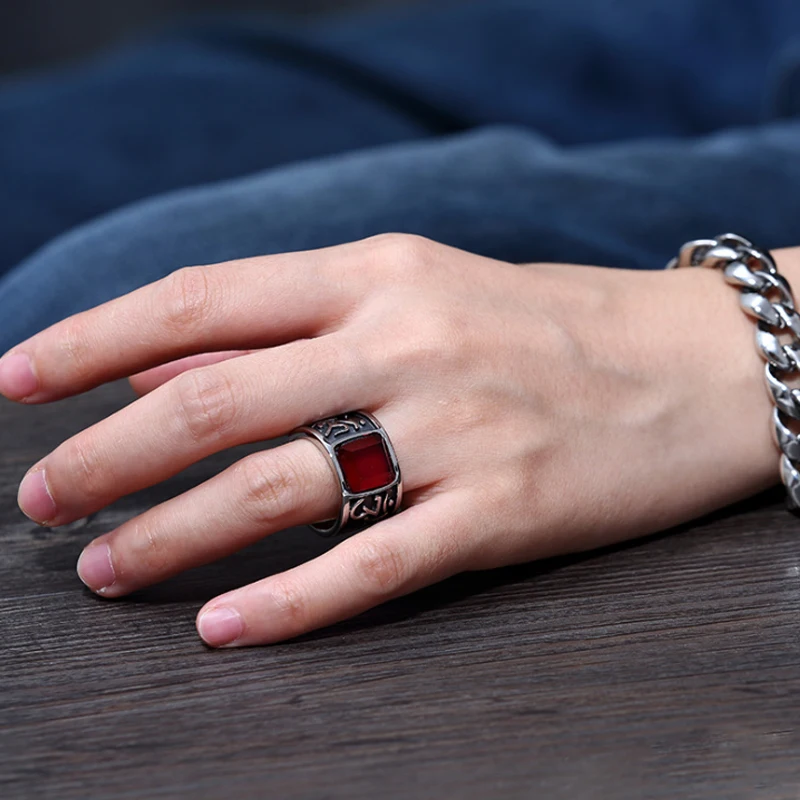 Кольцо мужское из нержавеющей стали 316L винтажное байкерское кольцо с красным