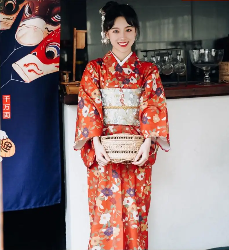 Женское кимоно в японском стиле SELLWORLDER длинное красное платье ретро юката с