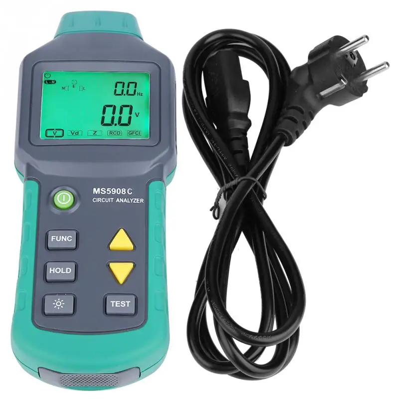 

AC100-240V MASTECH MS5908A/MS5908C LCD Circuit Analyzer With Voltage GFCI RCD Tester US plug EU plug Optional