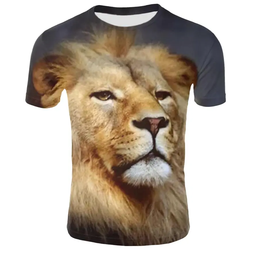2019 Мужская Повседневная дышащая футболка с рисунком головы льва летняя мужская