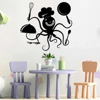 Positive Octopus Chef Wall Decal Kitchen Cute Pattern Vinyl Wall Stickers Decor Restaurant Home Decoration For Nursery W523