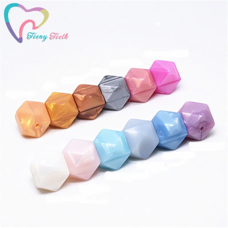 

50 PCS Metallic Color Combo Silicone Beads 14-17 MM Geometric Hexagon Silicone Beads DIY Necklace Hexagon Teething Loose Beads