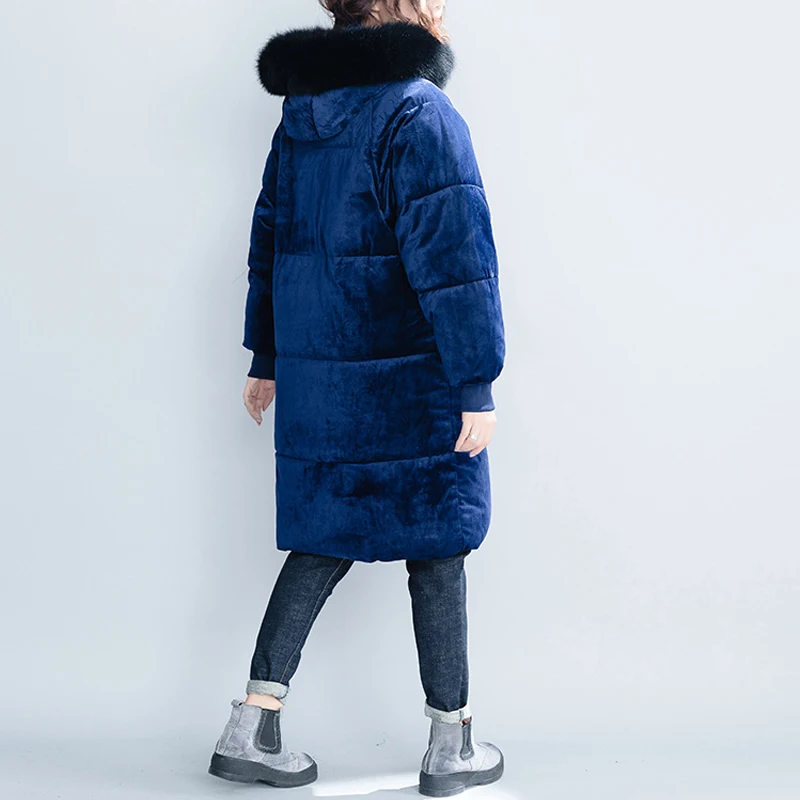 Женские теплые парки Johnature темно синие куртки с капюшоном на молнии длинными