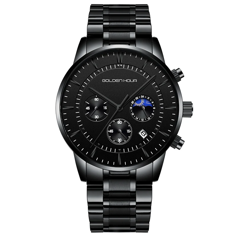 S-Black GOLDENHOUR мужские часы лучший бренд класса люкс Модные кварцевые часы мужские кожаные водонепроницаемые спортивные наручные часы мужские Relogio Masculino - Цвет: S-Black