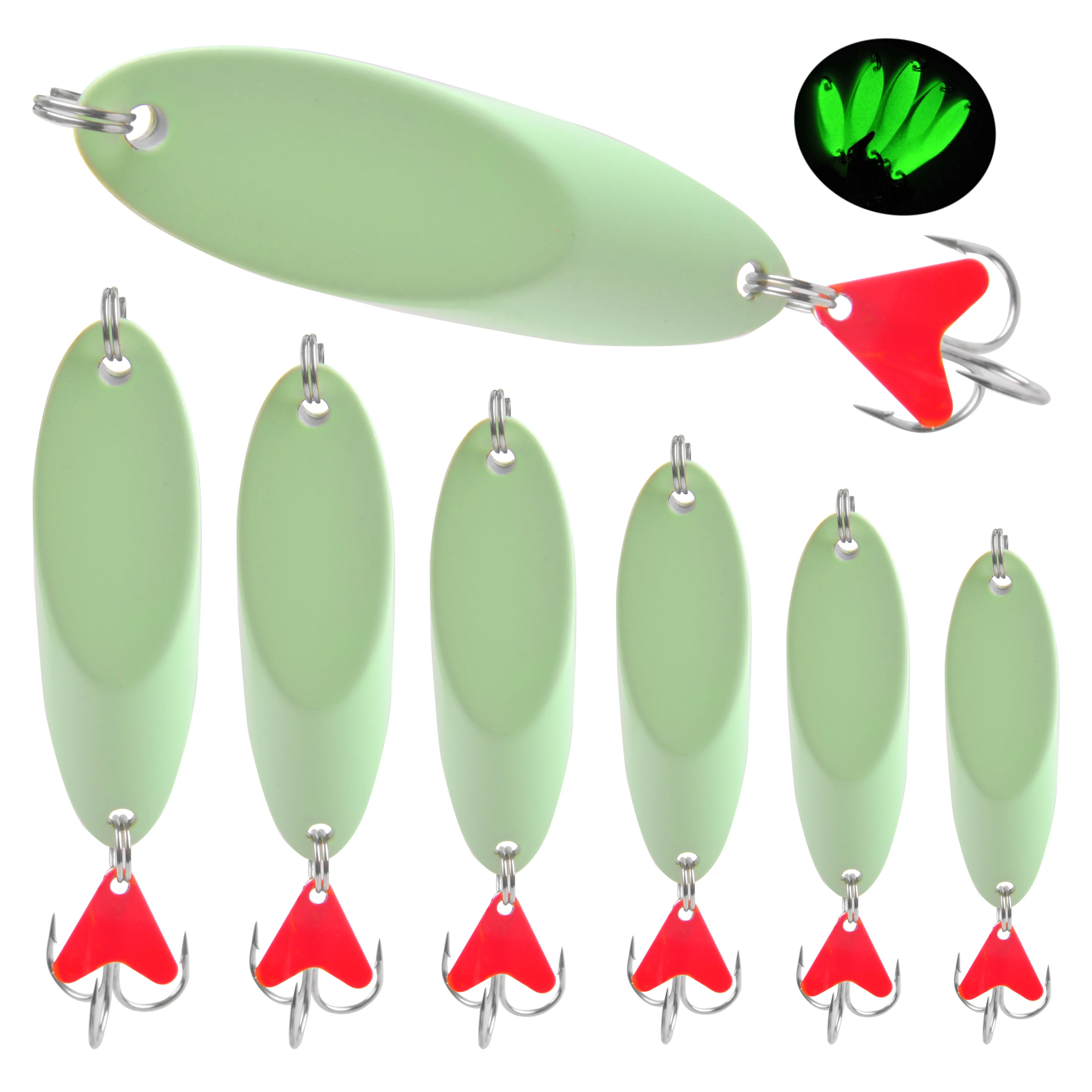 

5pcs Luminous Casting Metal Spoon Lures Fishing Jigs Baits Saltwater Jigging Bait Spinning Lures with Treble Hook for Trout Bass