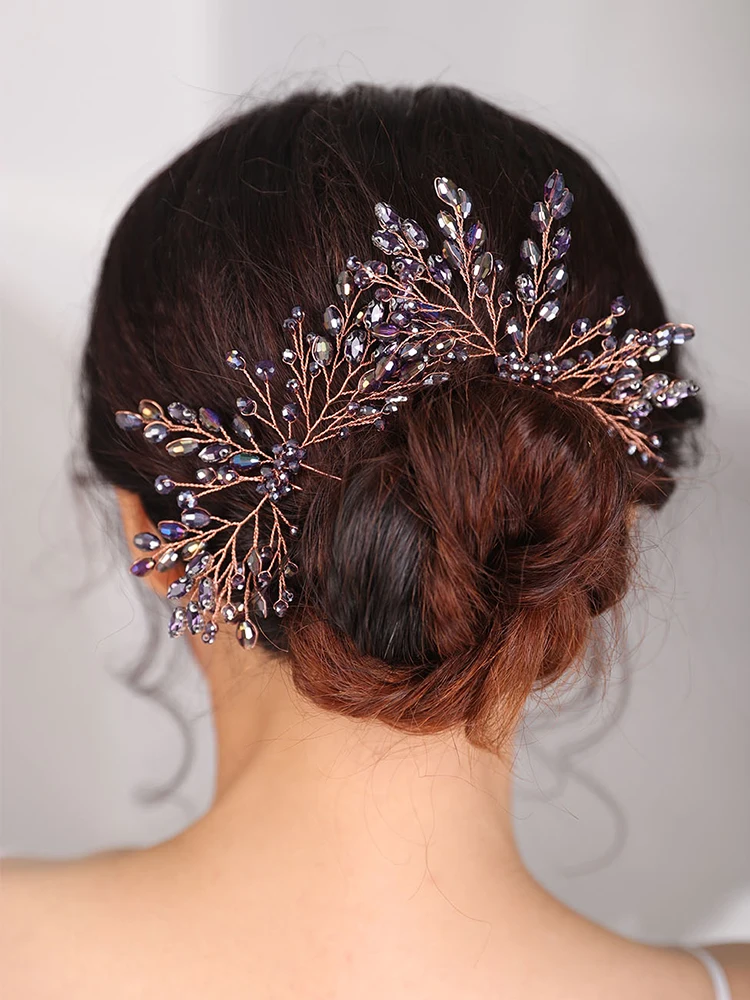 Свадебные аксессуары для волос фиолетовая шпилька Хрустальный головной убор