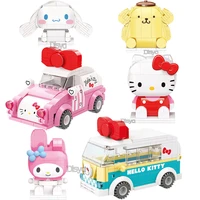 new 2021 hot sale hello kitty building block big eared dog melody model and mini bus model small granule block kids toy gift