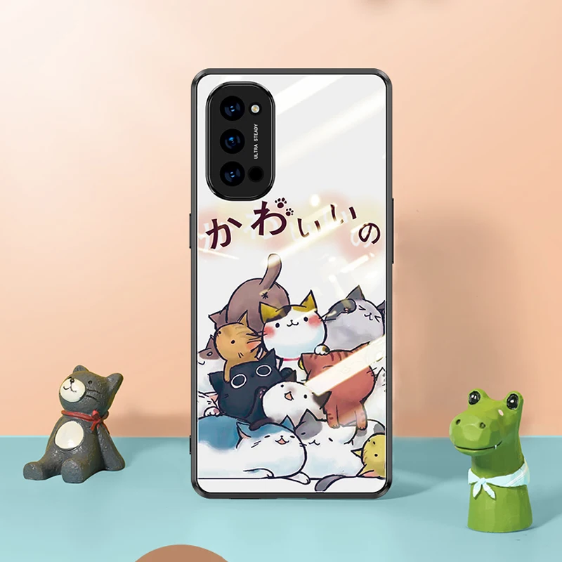 

OPPO Reno 4 5 pro cat pattern woman Tempered Glass Phone Case For opporeno4pro Cover case shockproof with lens cover film reno 4