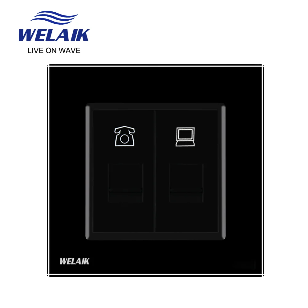 WELAIK EU 1Frame Crystal-Glass-Panel CAT6 RJ45 Telephone Computer Internet Wall Socket 80*80mm A18TPCOW | Обустройство дома