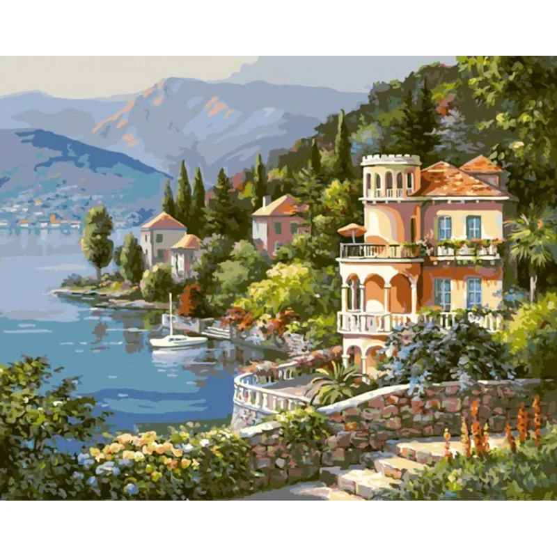 

Castle Landscape DIY Painting By Numbers Kit Hand Painted Oil Painting Wall Art Picture 40x50cm for Home Decor Unique Gift
