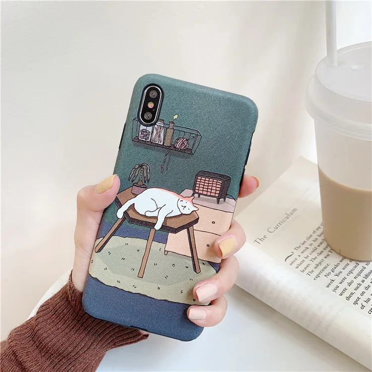 Retro illustration Cute Japanese Cats Phone Case For iPhone X Xs XR XSmax 7 Puls 6 6S 8 Cases Funny Soft Silicon Cover |