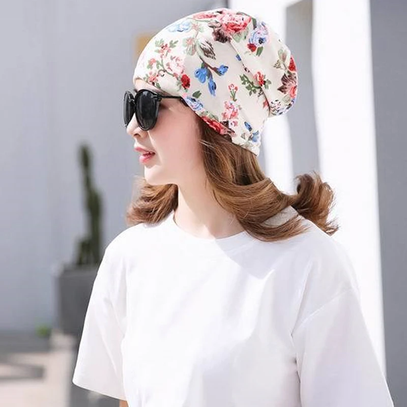 

New Women Cotton Print Baggy Hat Satin Lining Chemo Cap Elastic Band Night Sleep Cap Headwear Hair Accessories