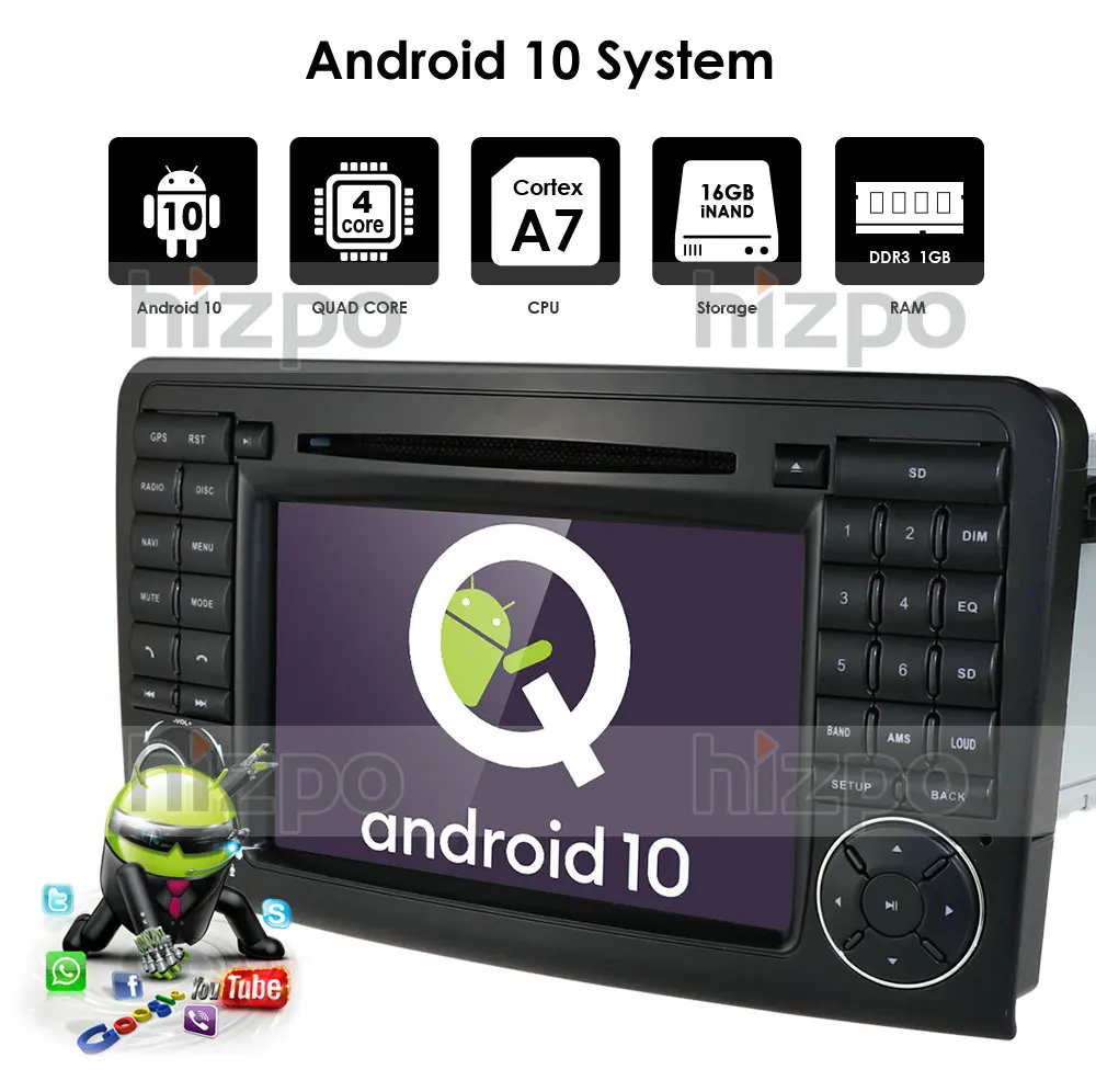Автомобильный DVD-плеер 2 Din 7 дюймов android 10 0 GPS для Mercedes/Benz/GL ML CLASS W164 ML350 радио