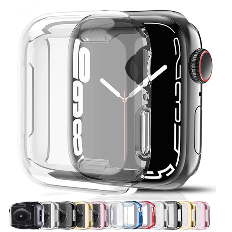Защита экрана для Apple Watch Чехол 45 мм 41 44 40 полный бампер из ТПУ чехол 42 38 аксессуары