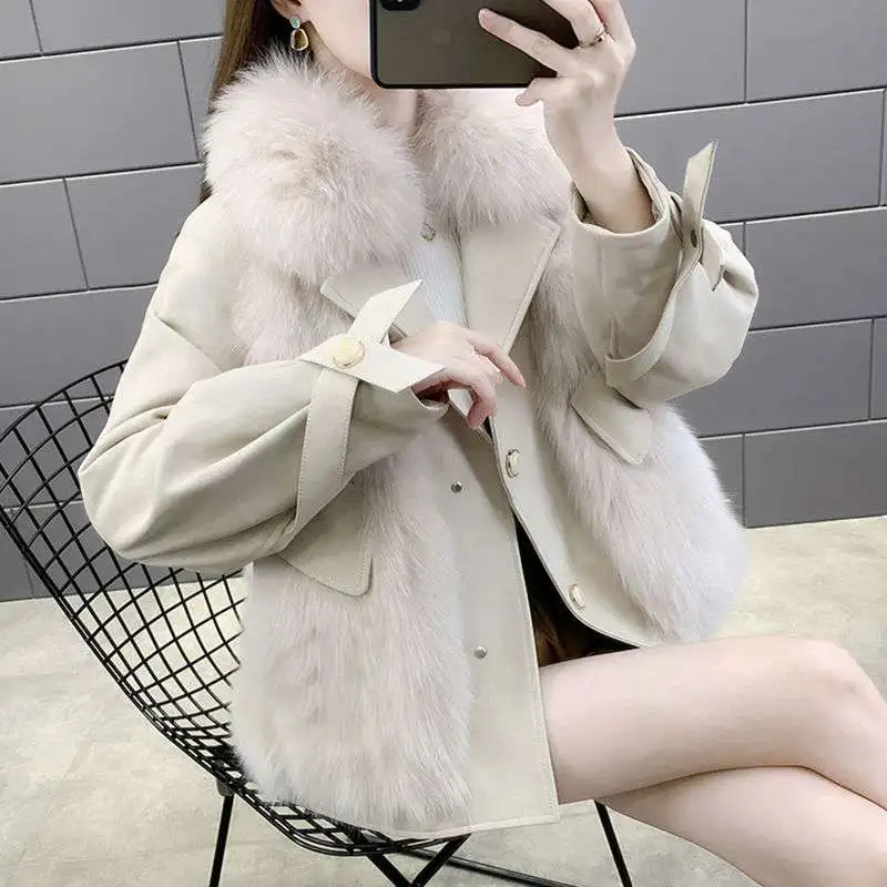 

Novel Autumn Winter PU Leather Jacket Thicken Faux Fur Coat Women Leather Female Jacket Wholeskin Female Parkas Plus Size Coat