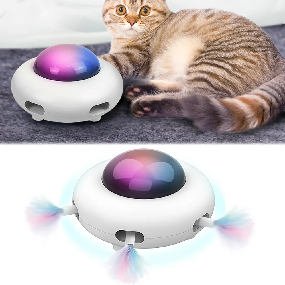 Intelligent UFO Turntable Automatic Swing Toys Puppy Cat Electric Steering Chasing Toy Pet USB Charging Interactive Feather | Дом и сад
