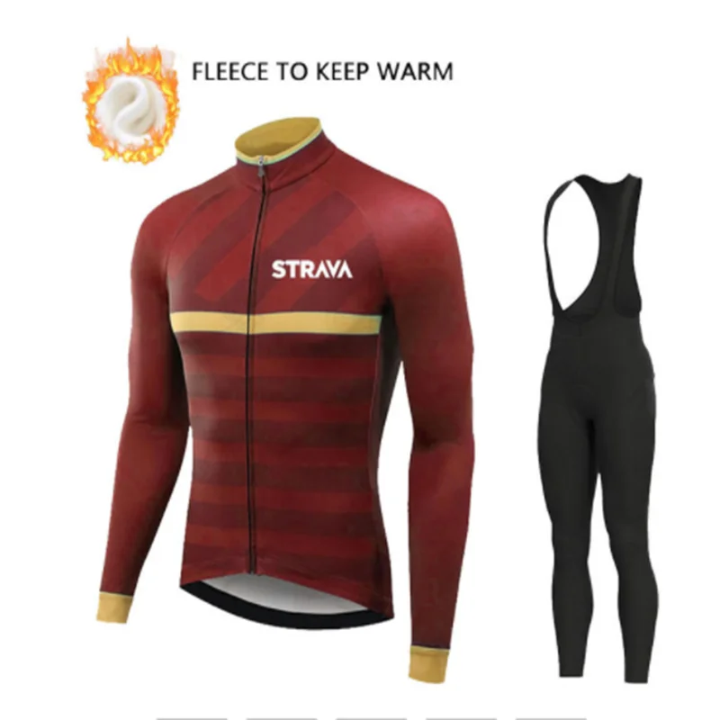 

2022 Winter Male Long Sleeve Riding Clothing Plus Velvet Warm Outdoor Road Bike Cycling Jersey Set Windproof With Bib Pant Suit