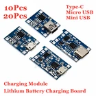 20 шт. 18650 TP4056 модуль зарядного устройства литиевой батареи зарядная плата с защитой типа cMicroMini USB 5 В 1A 10 шт.