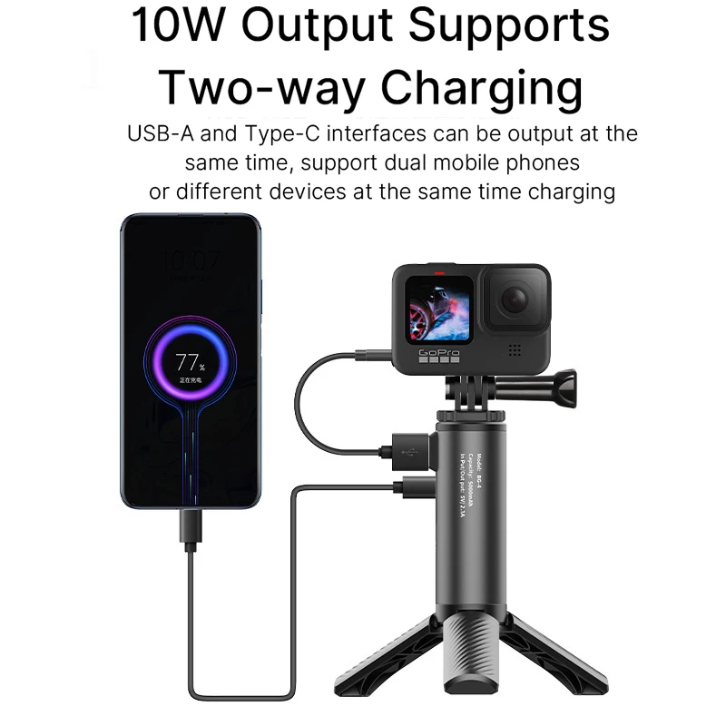 Ulanzi BG-4 5000mAh Power Bank Hand Grip +1/4 Screw USB Type-C Rechargeable for DJI OSMO Pocket GoPro 9/8/7 Action Camera Tripod
