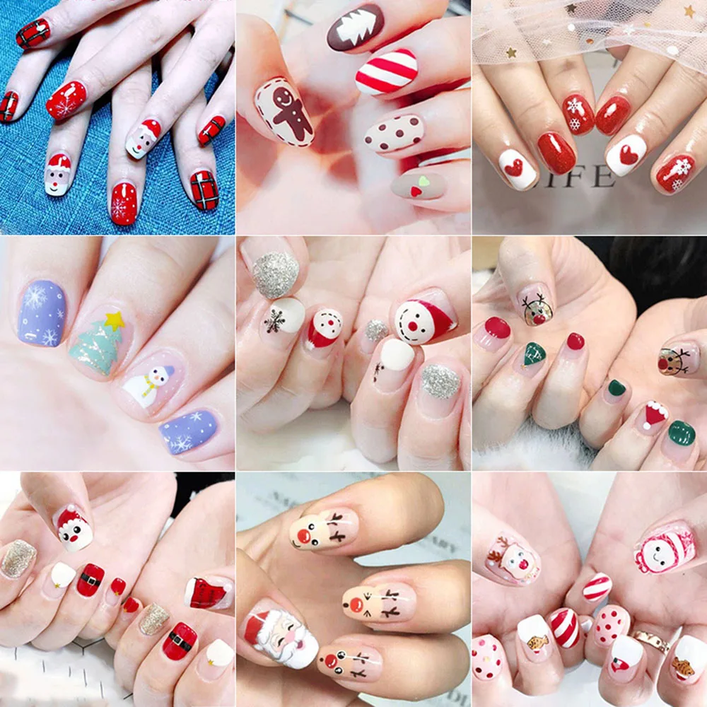 14 типсов рождественские наклейки для ногтей лось Санта Снежинка 3D клей слайдер