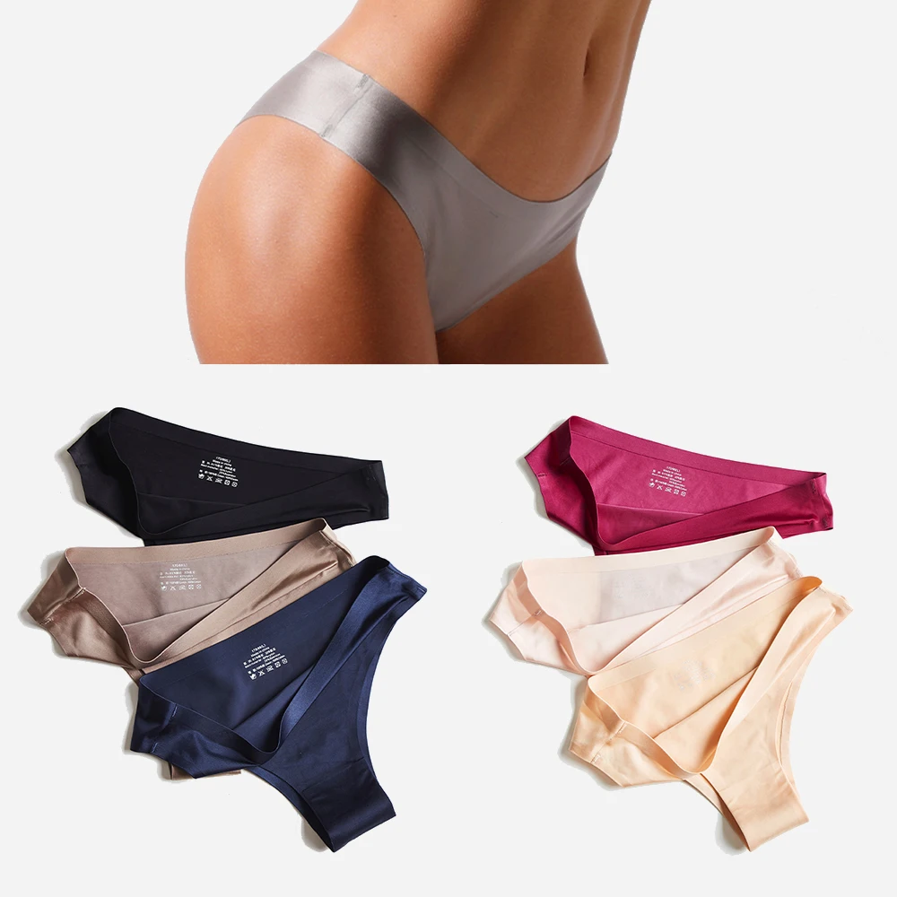 Бесшовные женские трусики нейлоновые ультратонкие стринги однотонные T образные
