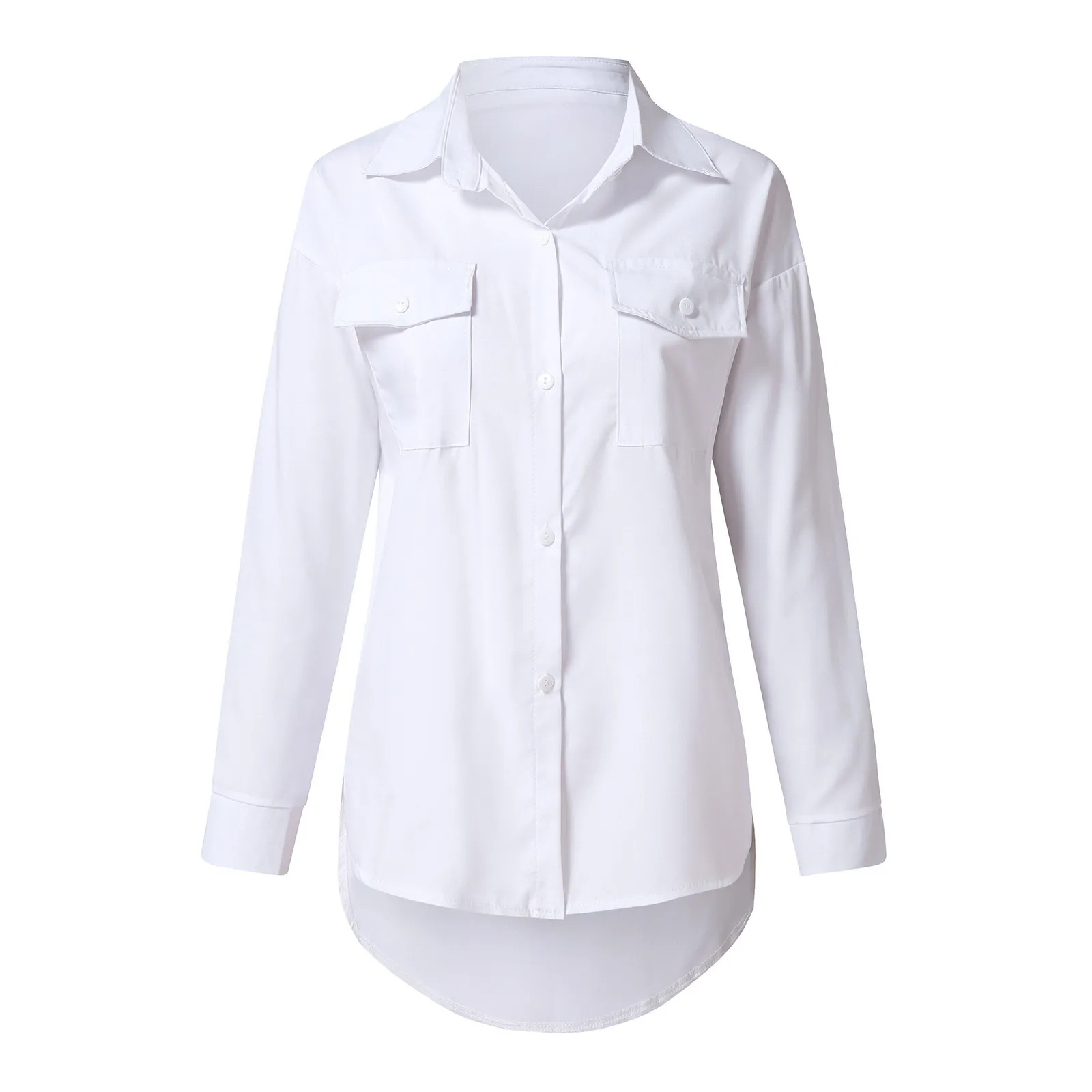Женская Повседневная однотонная Асимметричная Свободная рубашка с длинным