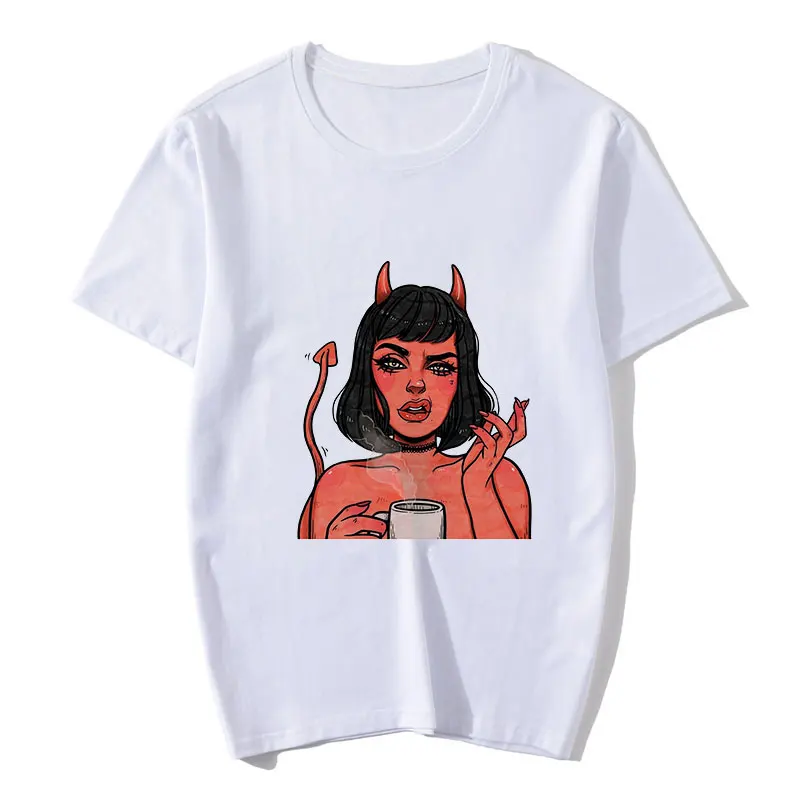 Женская футболка с принтом Ангелы защитят меня демоны Футболка Harajuku Винтажная