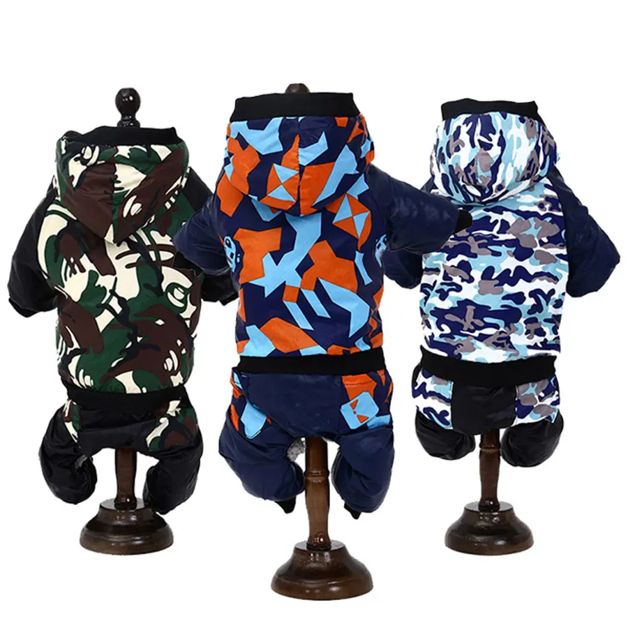 Теплый комбинезон для собаки с капюшоном водонепроницаемый пальто камуфляжная