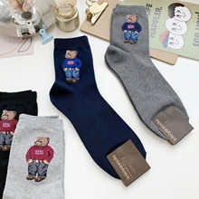 1 Pair Cartoon Gentleman Bear Mens Socks Comfortable Harajuku Skateboard Socks Novelty Breathable Sox Christmas Gift